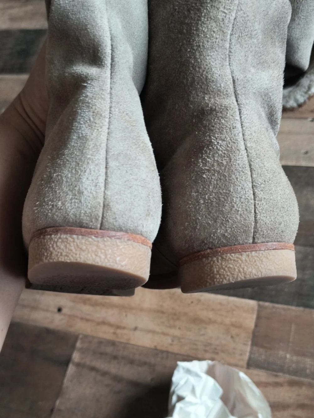 Sam Edelman Orlando Beige Leather Suede Knee High Faux Trim Flat Boots Sz 7.5